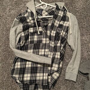 Plaid Hoodie Shirt with Gray Sleeves